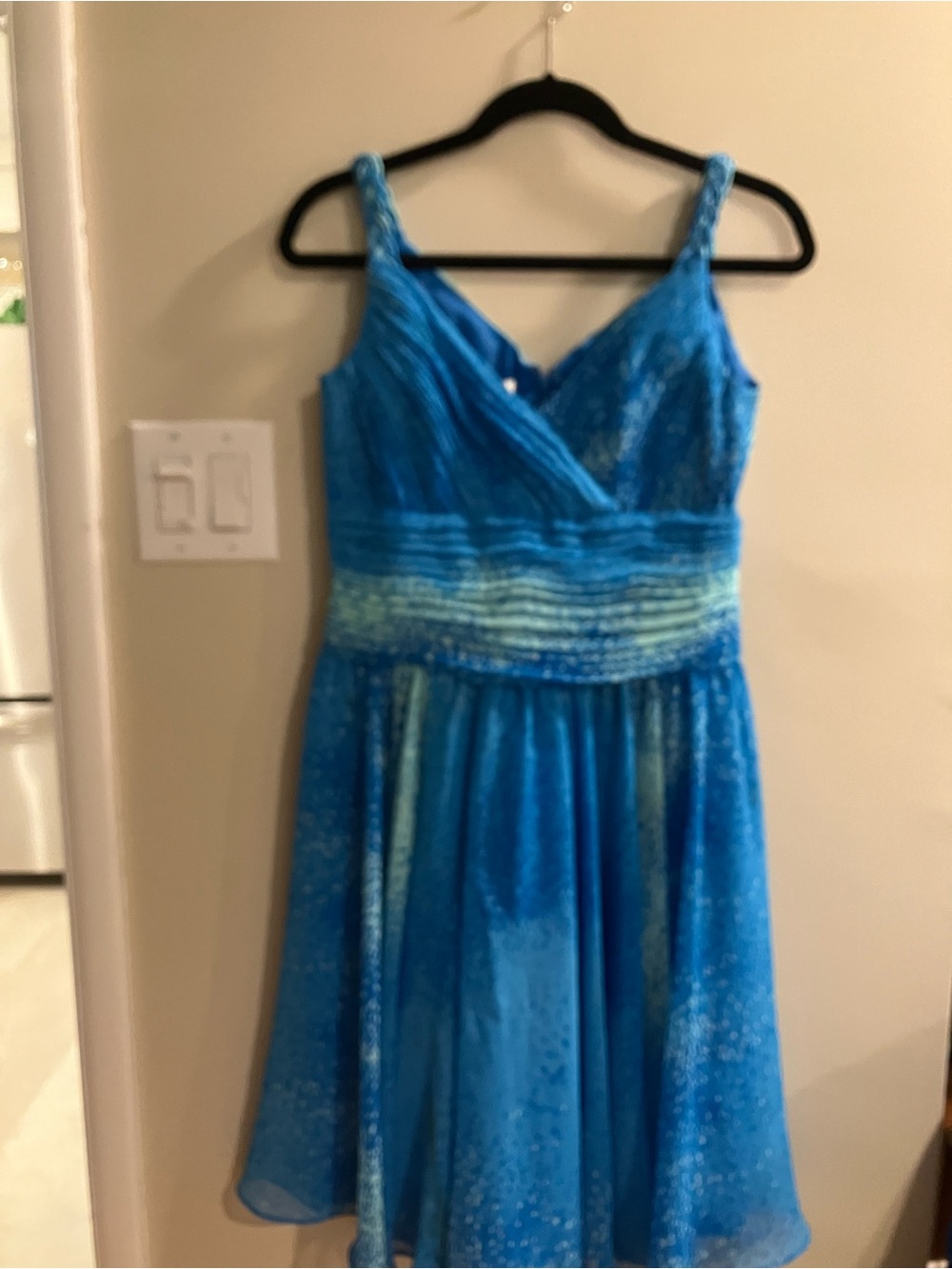 Evan Picone Blue Sparkle Party Dress with Ruched Waistband